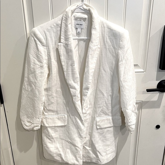 Nine West Medium bright white cotton gauzy Textured Cream Blazer lightweight - Picture 1 of 10